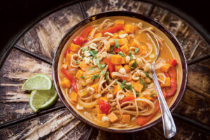 Spicy Thai Coconut Soup with Kamut Noodles, Sweet Potato, and Lime