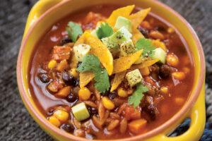 Tortilla Soup with Spelt, Orzo, Corn, and Black Beans
