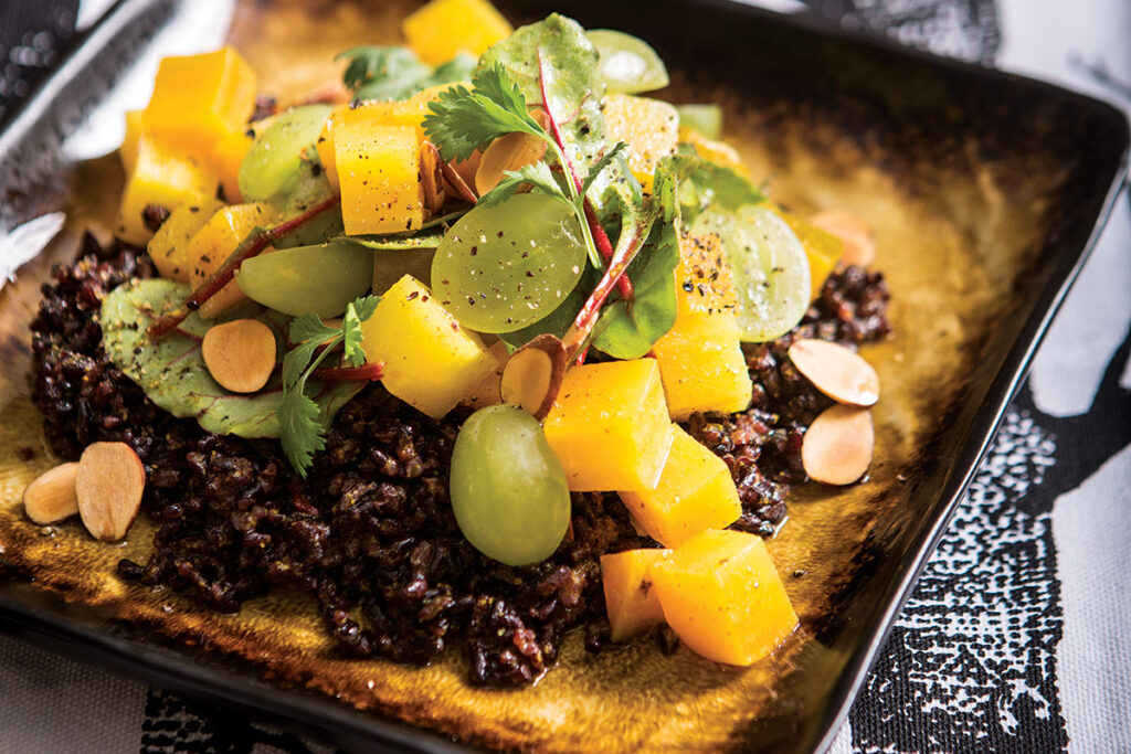 Curried Golden Beets with Black Rice and Baby Chard