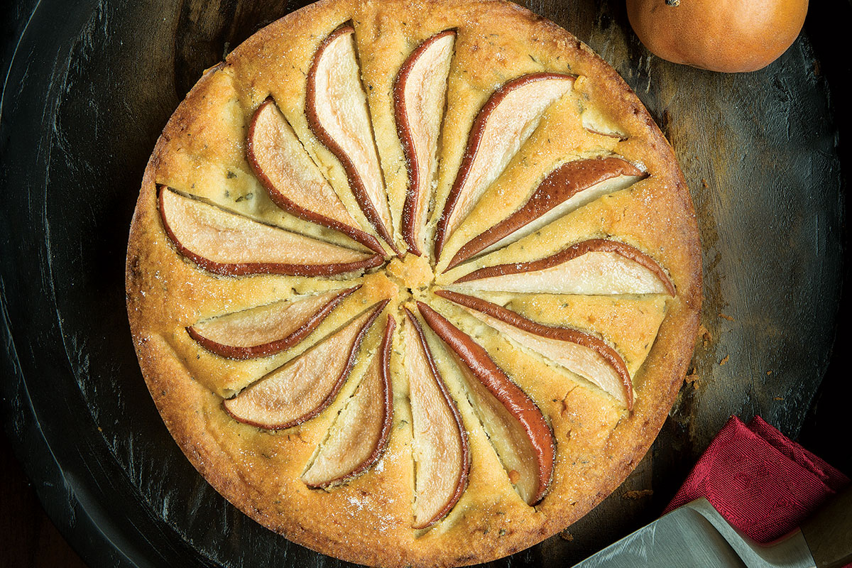 Gluten Free Olive-Oil Cake with Pears and Thyme