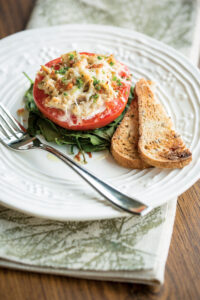 Asiago Tuna Melts on Tomato Spinach Beds