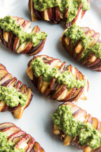 Feta and Onion Stuffed Accordion Red Potatoes