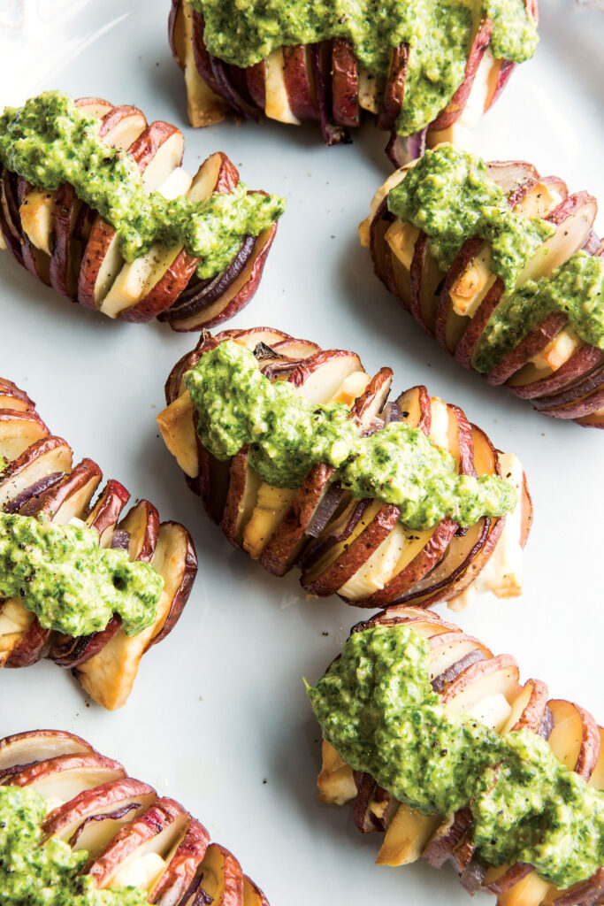 Feta and Onion Stuffed Accordion Red Potatoes
