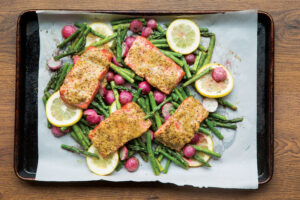 Mustard Crusted Salmon with Dill Radishes and Asparagus