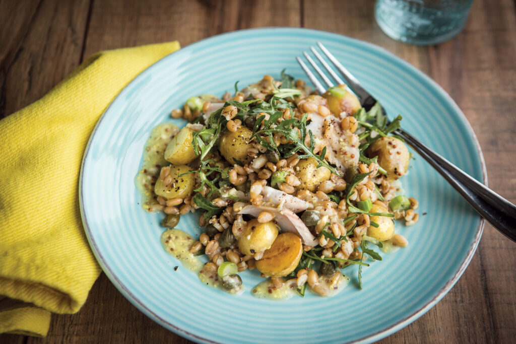 New Potato, Spelt, and Smoked Mackerel Salad