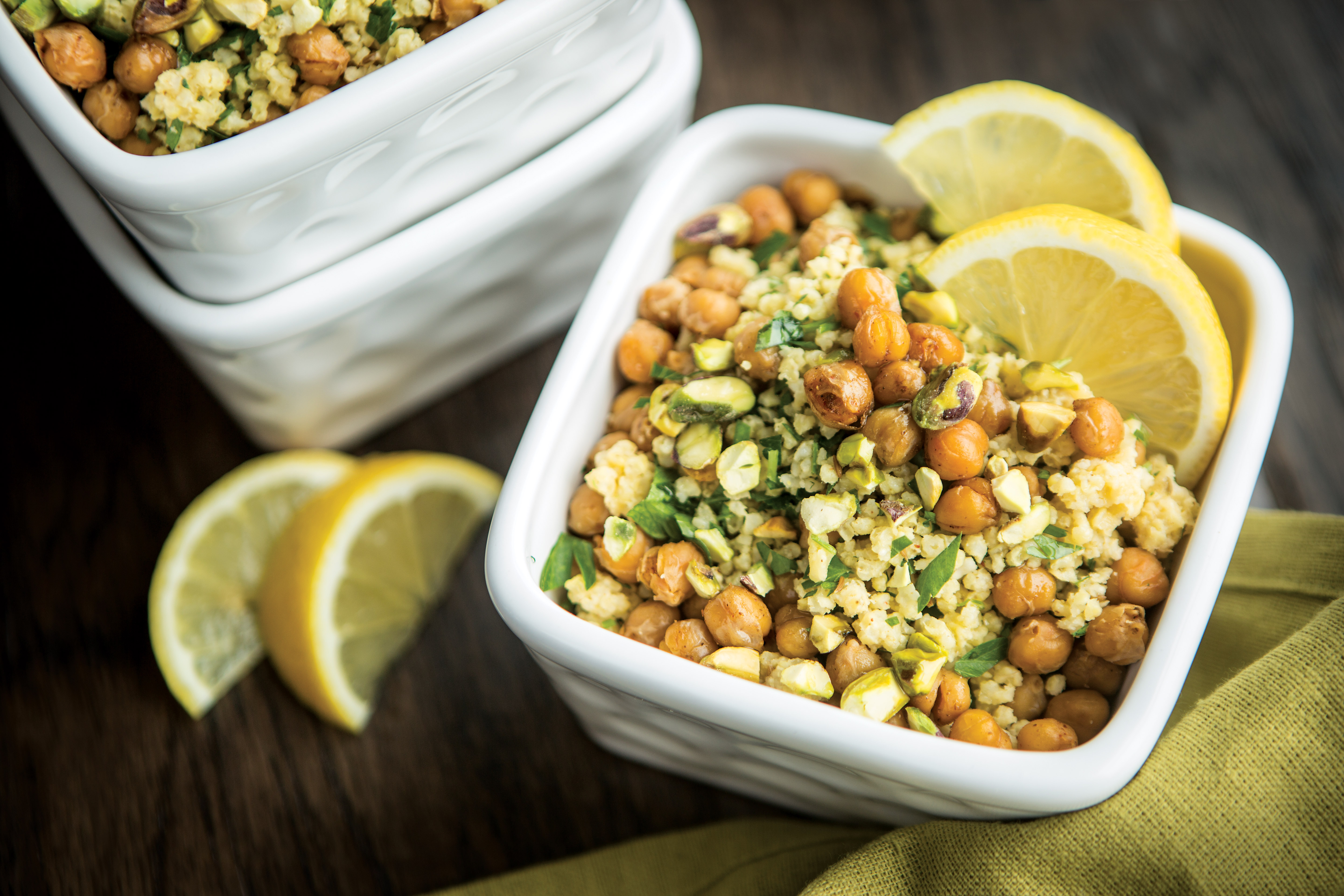 Parsley Millet with Cumin and Cayenne-Roasted Chickpeas