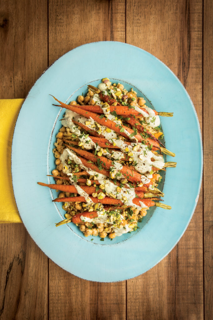 Roasted Carrots with Freekeh, Chickpeas, and Yogurt Sauce