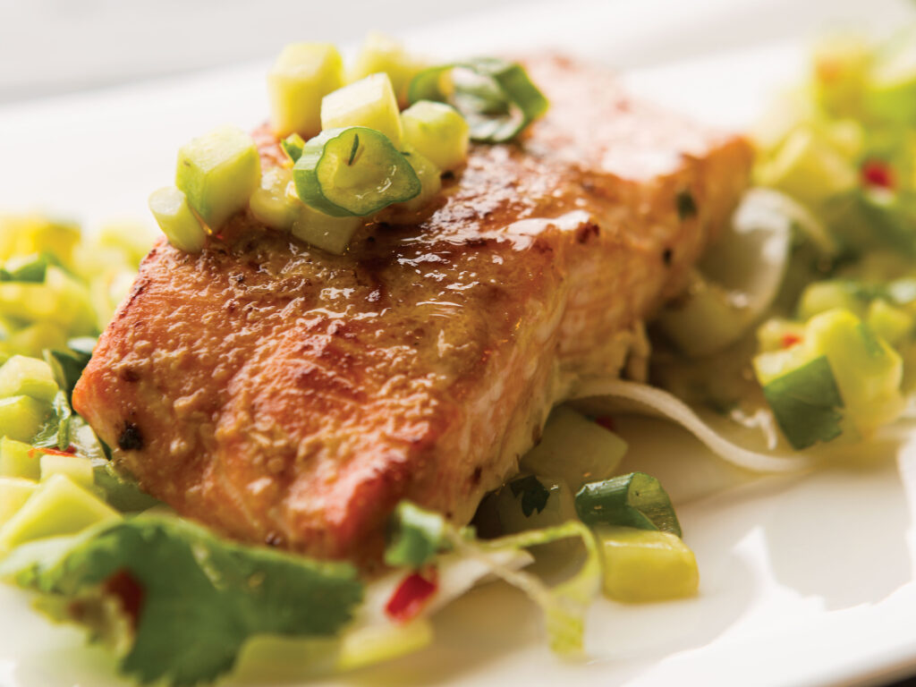 Soy Miso Glazed Salmon with Diakon Salsa