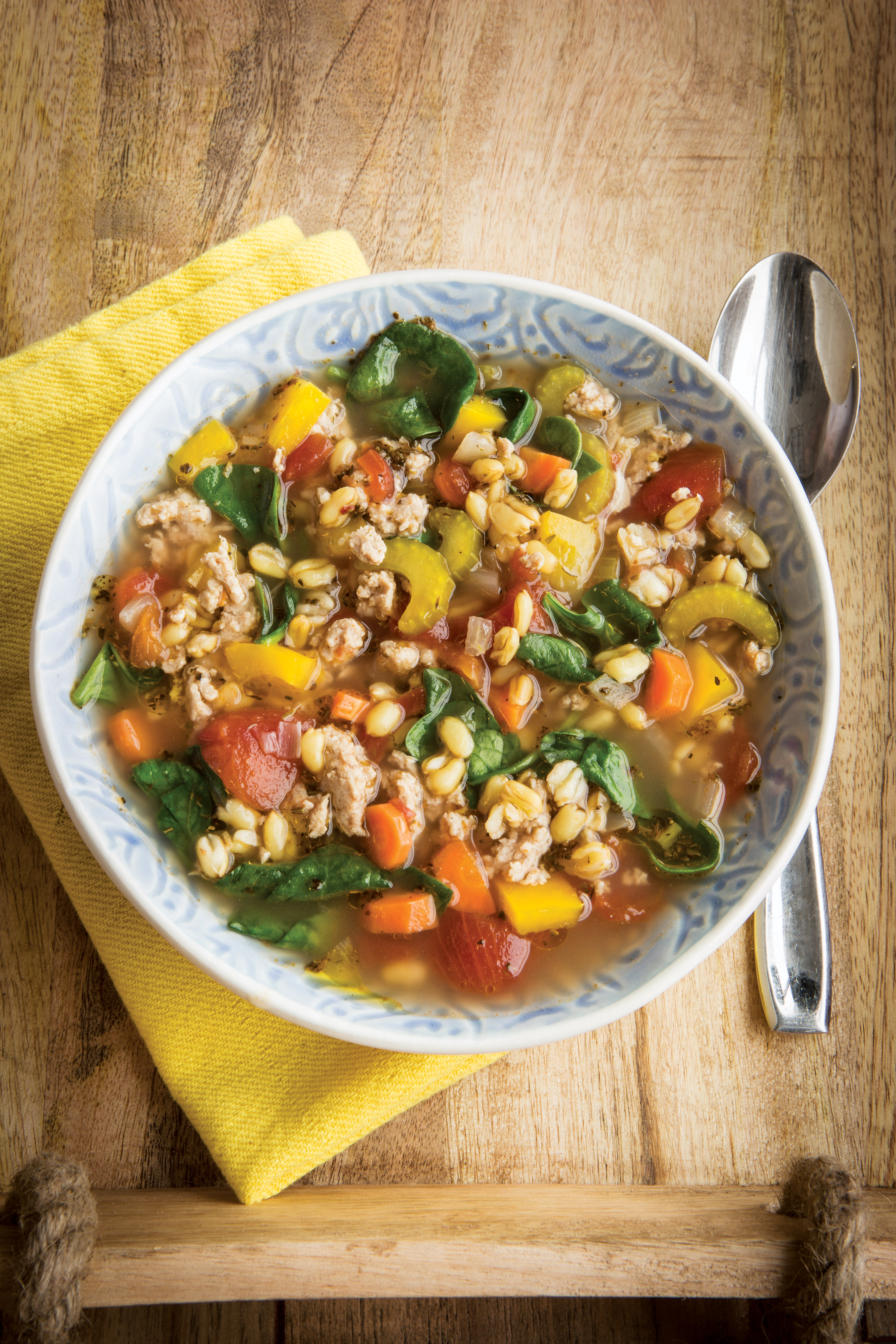 Chicken, Kamut, and Spinach Soup