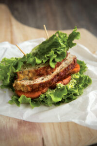 Turkey-Lentil Meatloaf Club with Broccoli Pesto