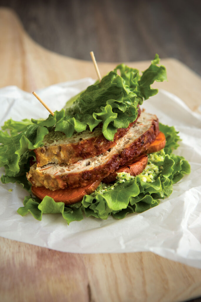 Turkey-Lentil Meatloaf Club with Broccoli Pesto
