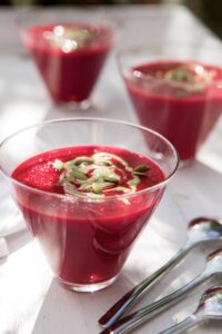 Beet Gazpacho with Basil Cream