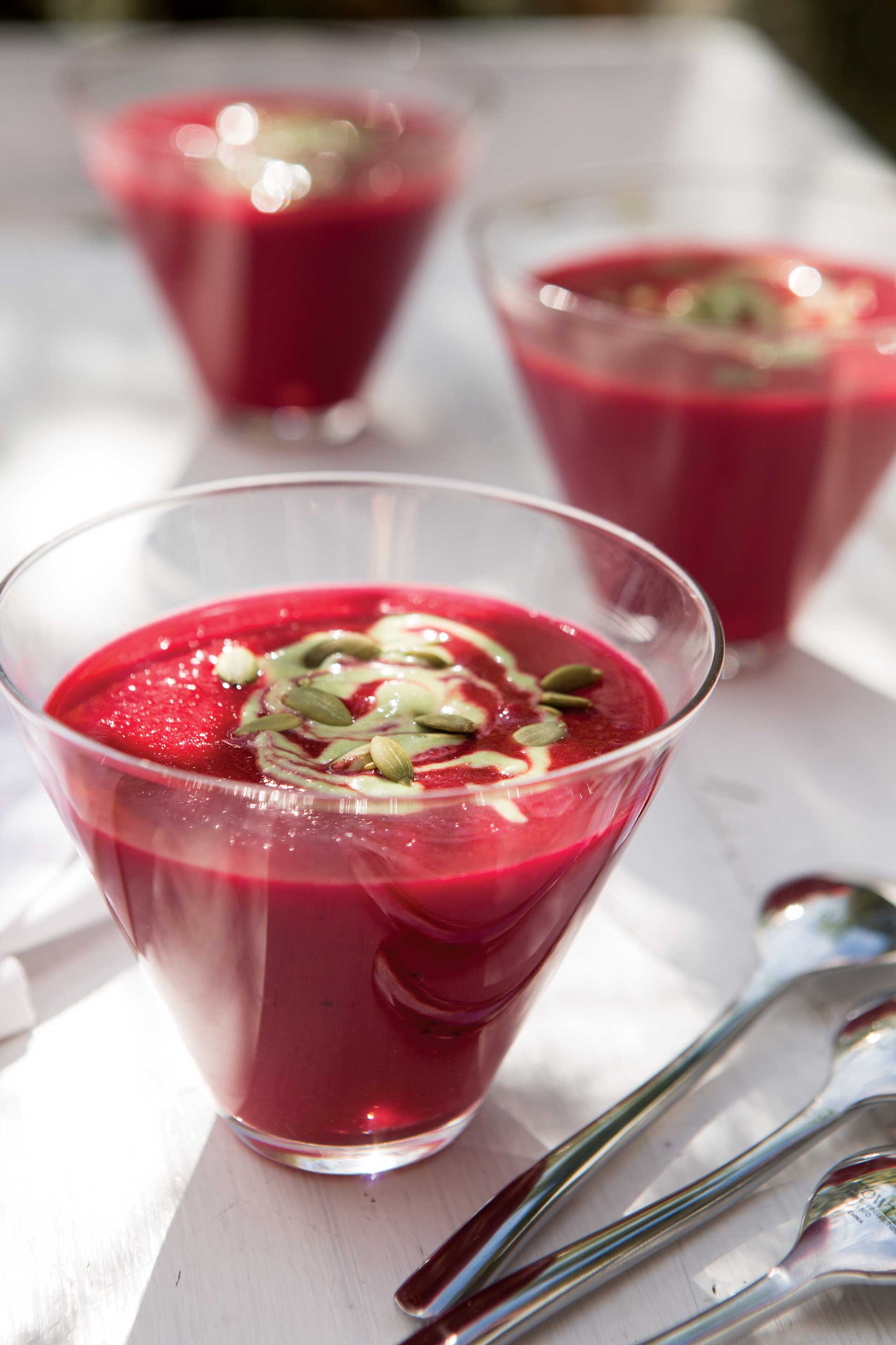 Beet Gazpacho with Basil Cream