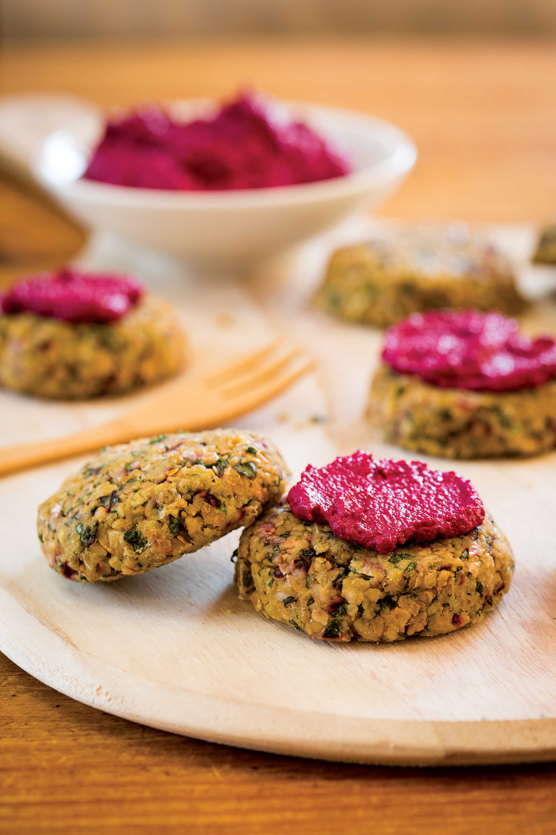 Beet Green Falafel with Gingered Beet Hummus