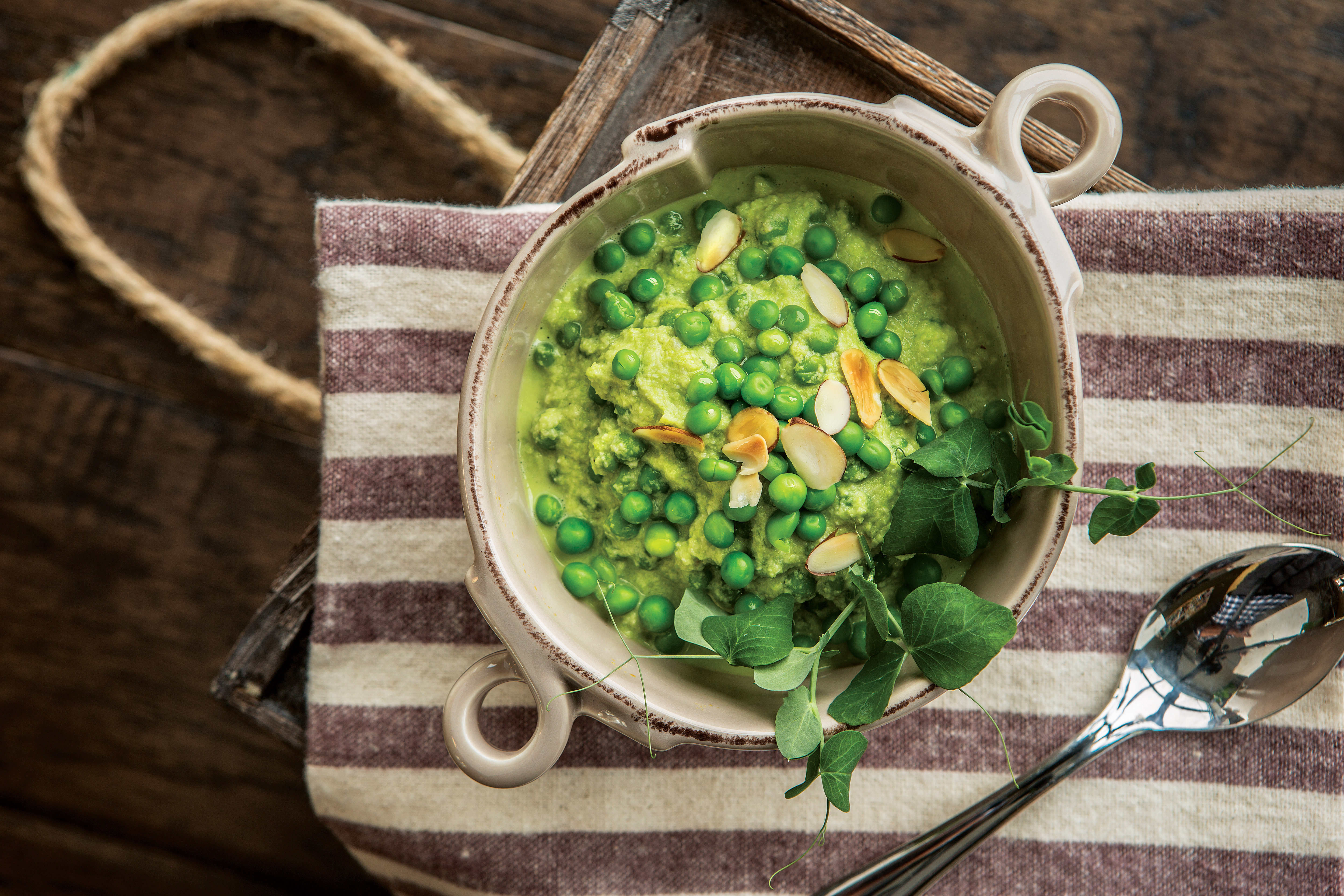 Green Pea, Almond, and Roasted Garlic Risotto