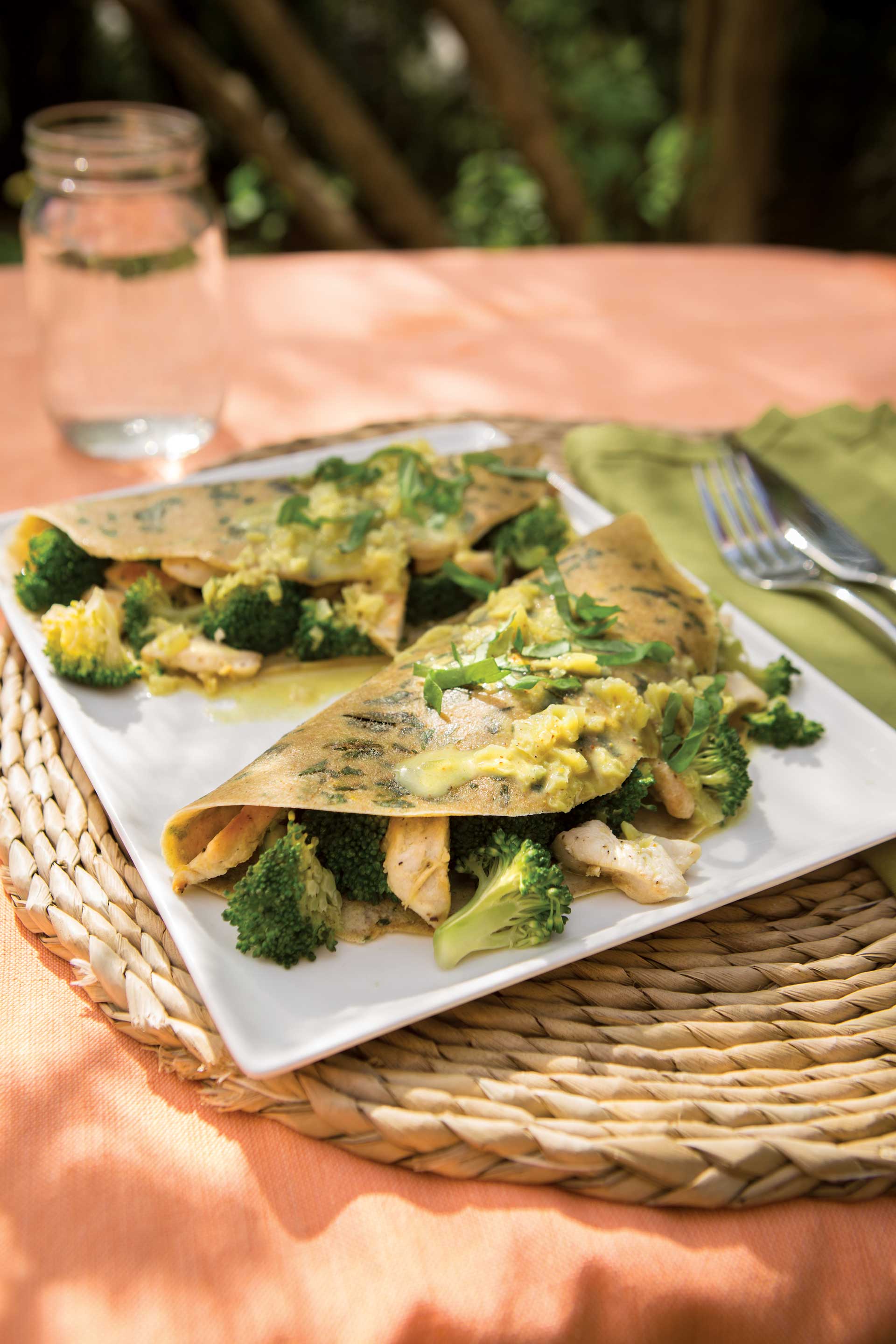 Lemony Basil Chicken Crepes with Curry Sauce
