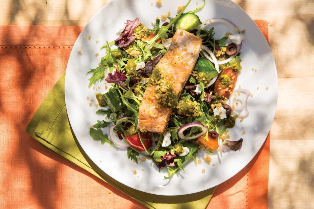 Quinoa Salmon Panzanella Salad