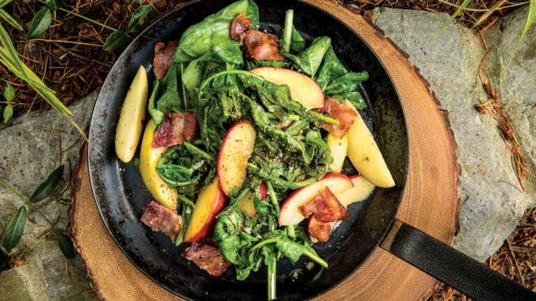 Dandelion Greens with Apples, Bacon, and Grainy Mustard