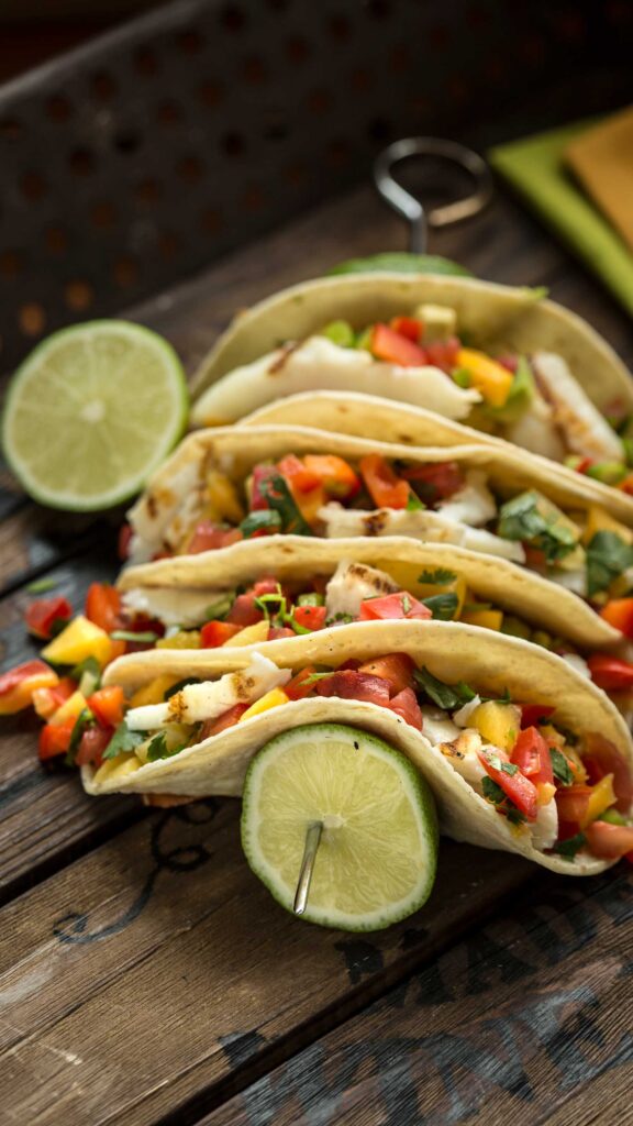 Fish Tacos with Pickled Peach Salsa