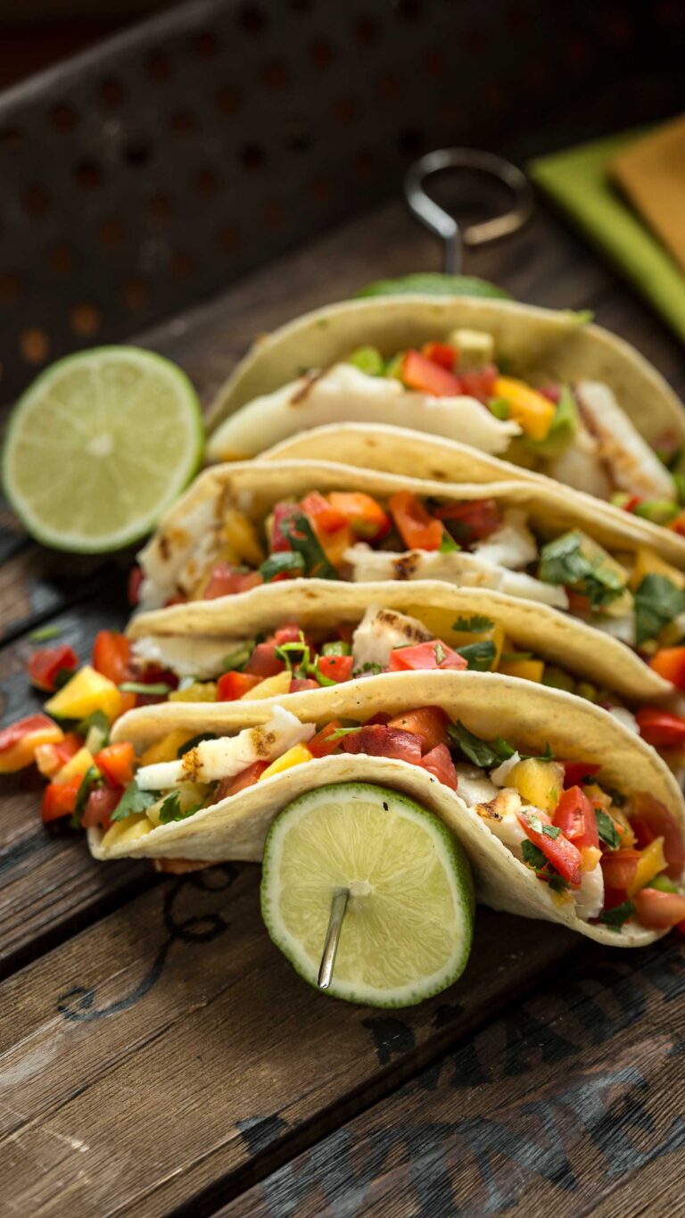Fish Tacos with Pickled Peach Salsa