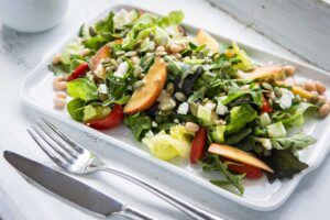Bean Peach Salad with Almond Dressing