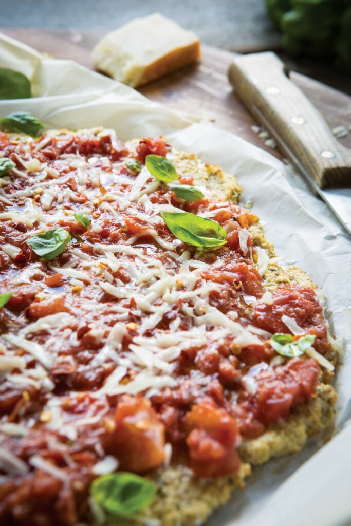 Gluten-Free Rosemary Cauliflower Crust Pizzas with Fresh Tomato Sauce