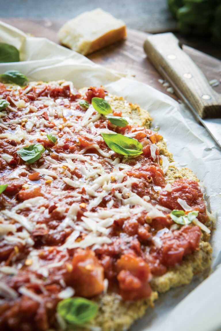 Gluten-Free Rosemary Cauliflower Crust Pizzas with Fresh Tomato Sauce