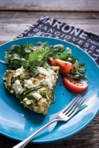 Farmers' Market Frittatta with Asparagus, Chives, Mint, and Goat Cheese