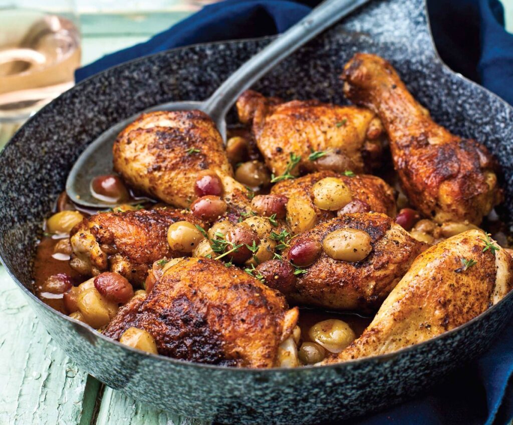 Roasted Chicken with Pickled Grapes