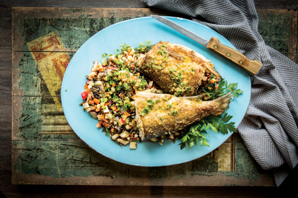 Pan-Seared Pickerel with Apple Wild Rice Salad