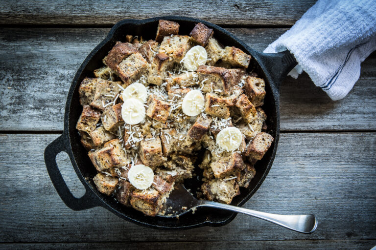 Banana Bread Pudding with Rum and Coconut