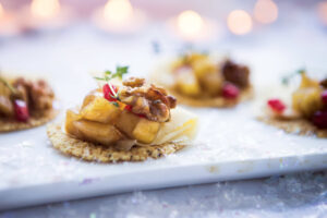 Herbed Walnuts, Gouda, and Balsamic Apple Chutney Bites