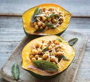 Roasted Brown Butt4er and Bean Stuffed Acorn Squash with Crispy Sage
