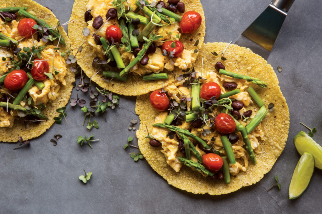 Egg, Asparagus, and Microgreen Tacos
