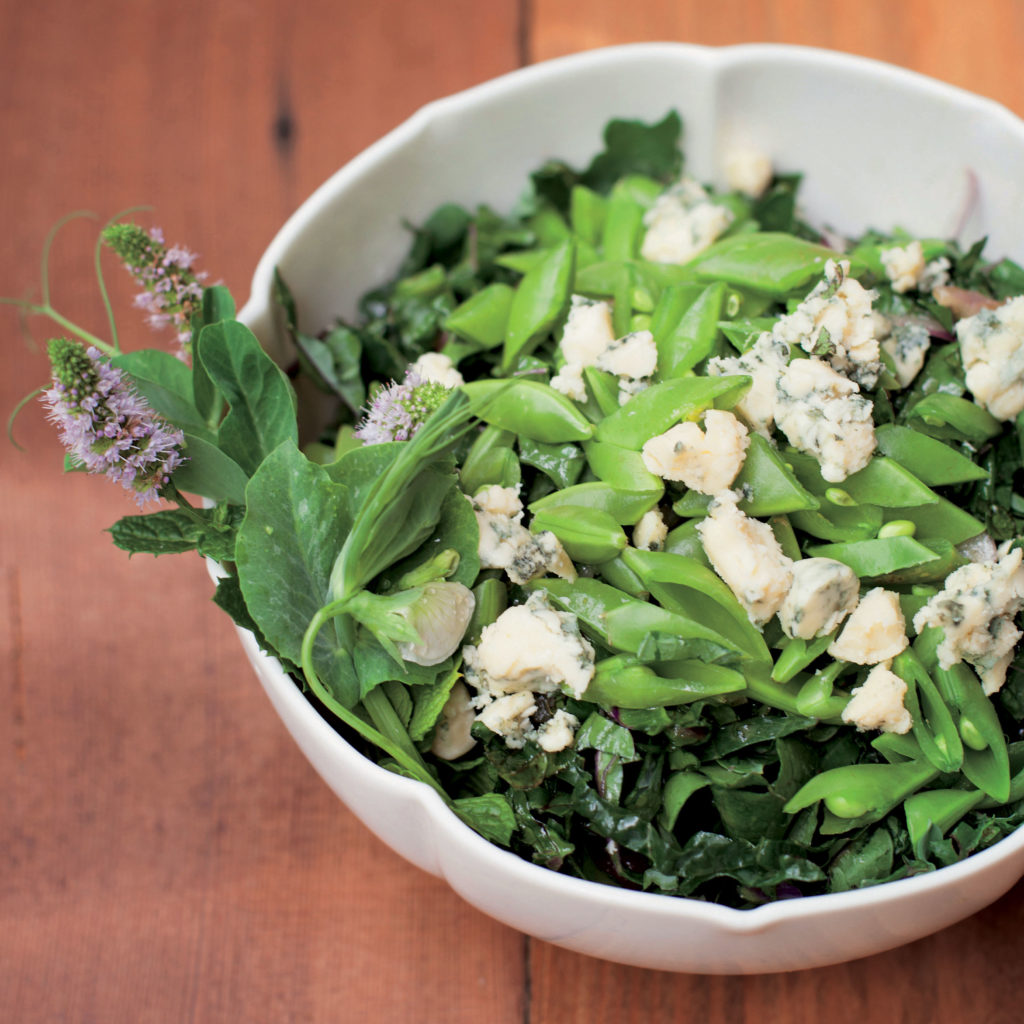 Minted Kale with Peas and Blue Cheese