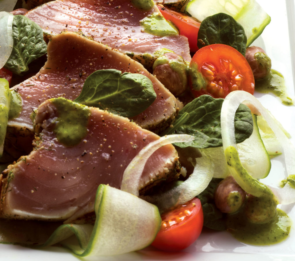 Seared Tuna Loin on Garden-Fresh Salad with Borlotti Beans