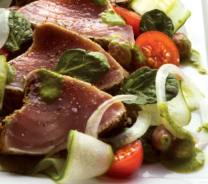Seared Tuna Loin on Garden-Fresh Salad with Borlotti Beans