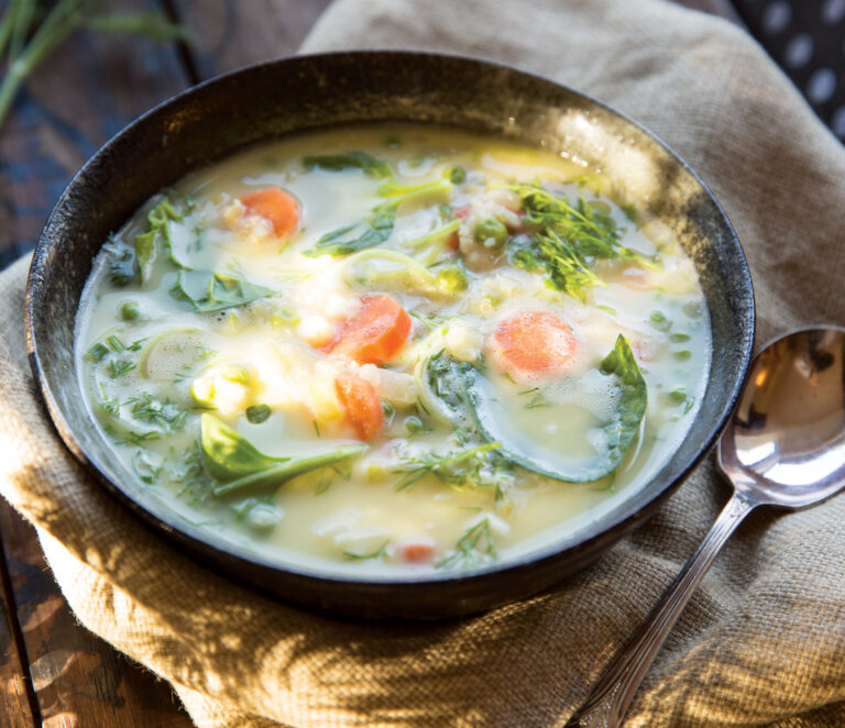 Lemony Quinoa Soup with Spinach and Herbs