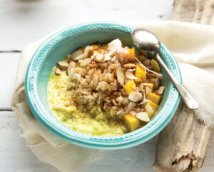 Brown Rice Morning Bowls with Mango and Coconut Golden Milk