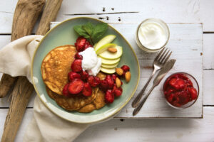 Grain-Free 4-Coconut Pancakes with Strawberry Star Anise Compote