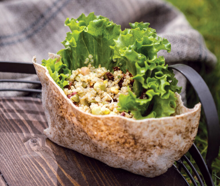 Sprouted Lentil and Quinoa Salad with Pocket Bread