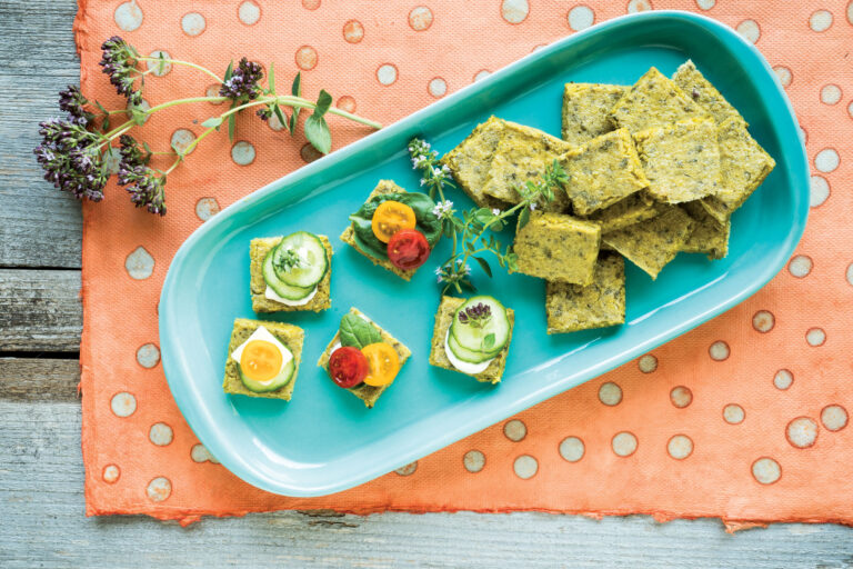 Green Pea Pesto Socca Squares