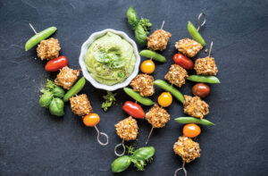 Parmesan Squash Kebabs with Tahini Pesto Sauce