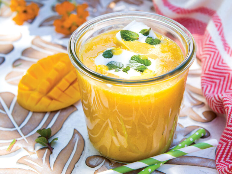 Mango Iced Tea with Coconut Ice Cubes