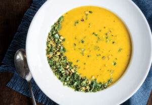 Jewel Yam Bisque with Toasted Nut Garnish