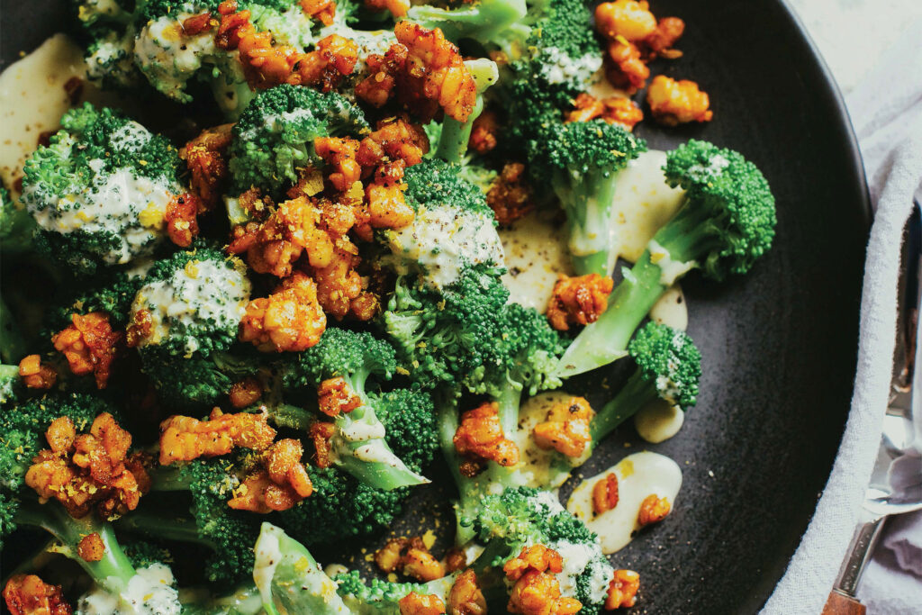 Broccoli Caesar with Smoky Tempeh Bits