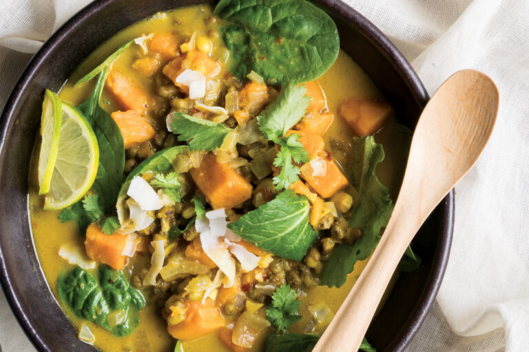 Gingered Sweet Potato and Mung Bean Curry with Coconut