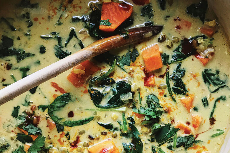 Gingered Sweet Potato and Mung Bean Curry with Coconut