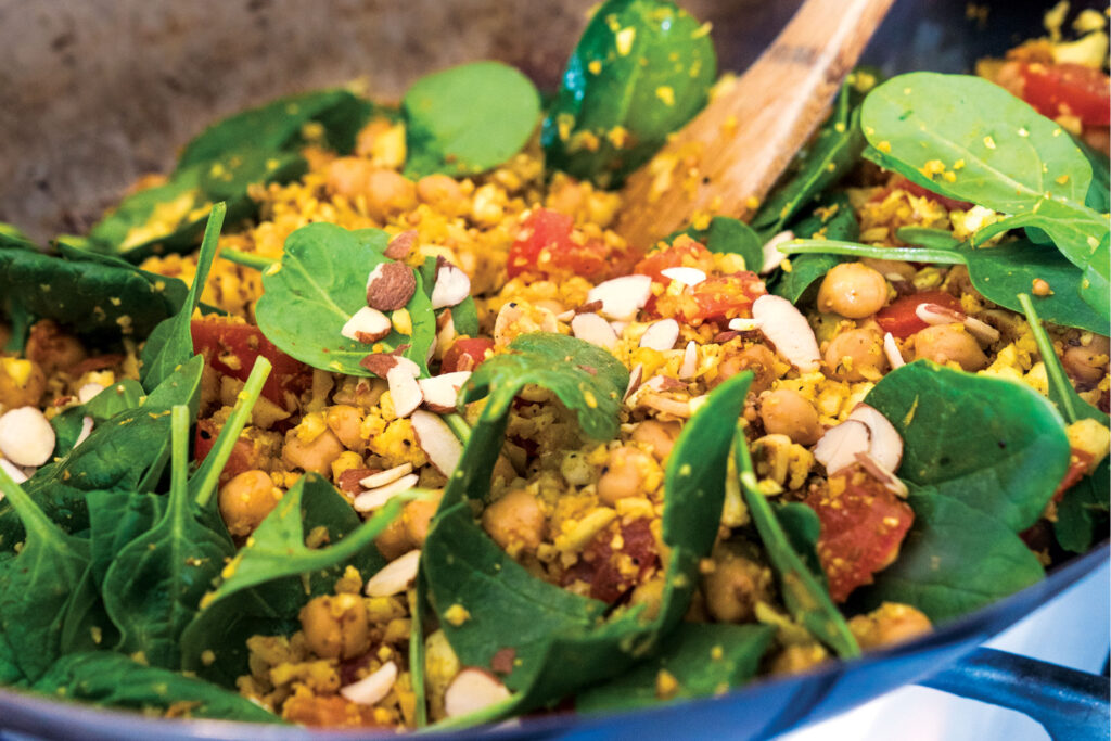 Masala Chickpea Stir-Fry with Golden Cauliflower Rice