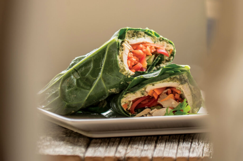 Collard Chicken Wraps With Green Hummus